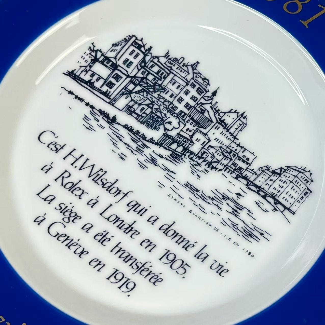 Rolex 1981 Geneva Commemorative Porcelain Plate Blue Gold Vintage Rolex 1981 Geneva Commemorative Porcelain Plate Blue Gold Vintage